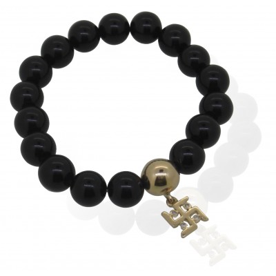 Swastik Bracelet with Onyx & Gold